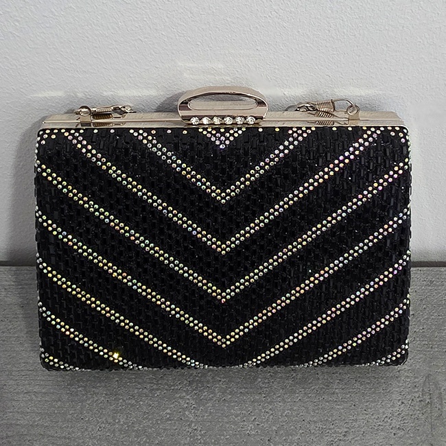 Clutch de umar SUN POP, cu strasuri multicolore, Negru