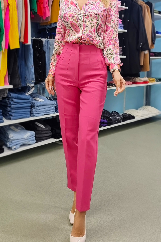 Pantaloni eleganti, ChicMe, cu talie inalta, Roz