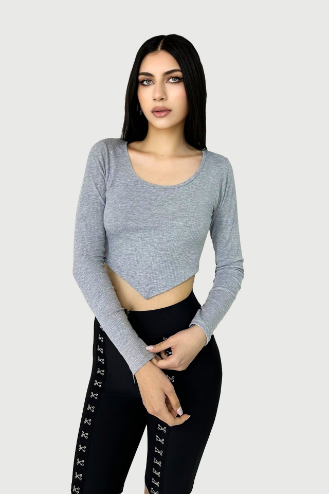 Bluza dama crop, Kalisa, in colturi, Gri