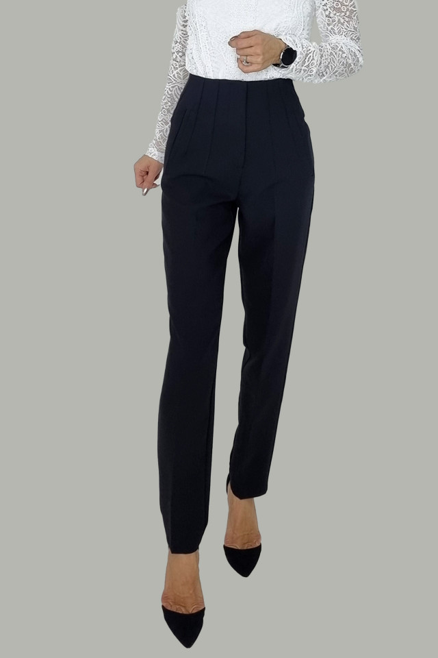 Pantaloni eleganti, ChicMe, cu talie inalta, Negru