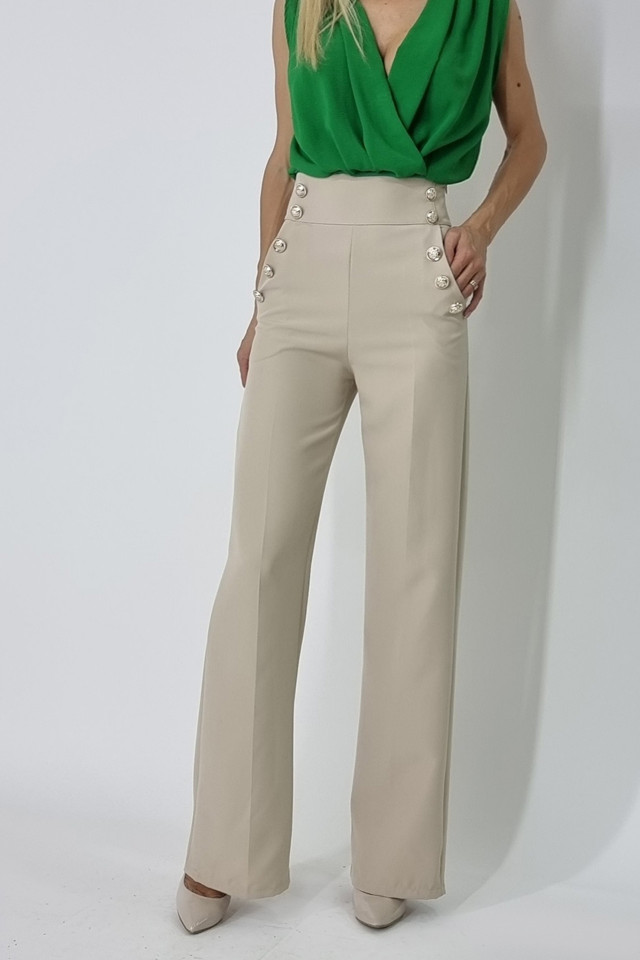 Pantaloni eleganti Palma, cu talie inalta, Crem
