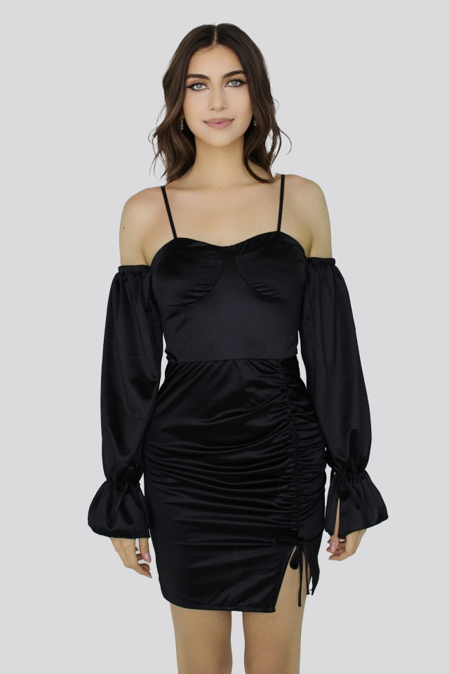 Rochie mini Roxana din satin, Negru, Marime S/M