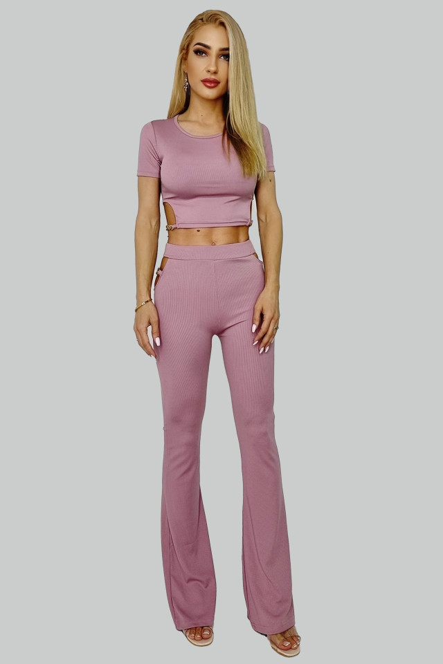 Compleu tetra Infinit, pantaloni si top, Roz pudra