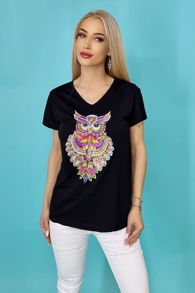 Tricou dama Zayn, cu imprimeu, Blossom, Negru