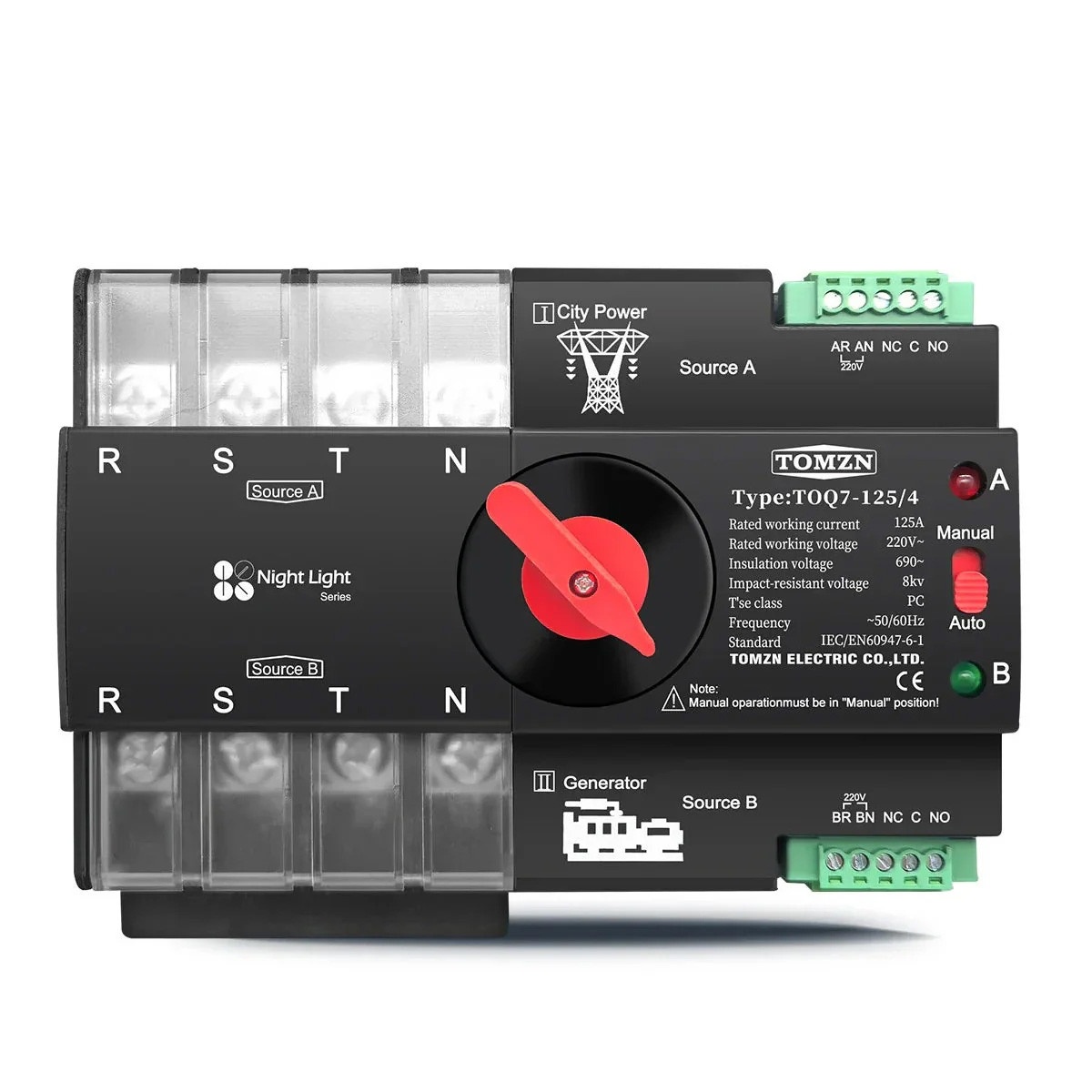 Comutator automat de transfer trifazat 4P, 125A, TOMZN
