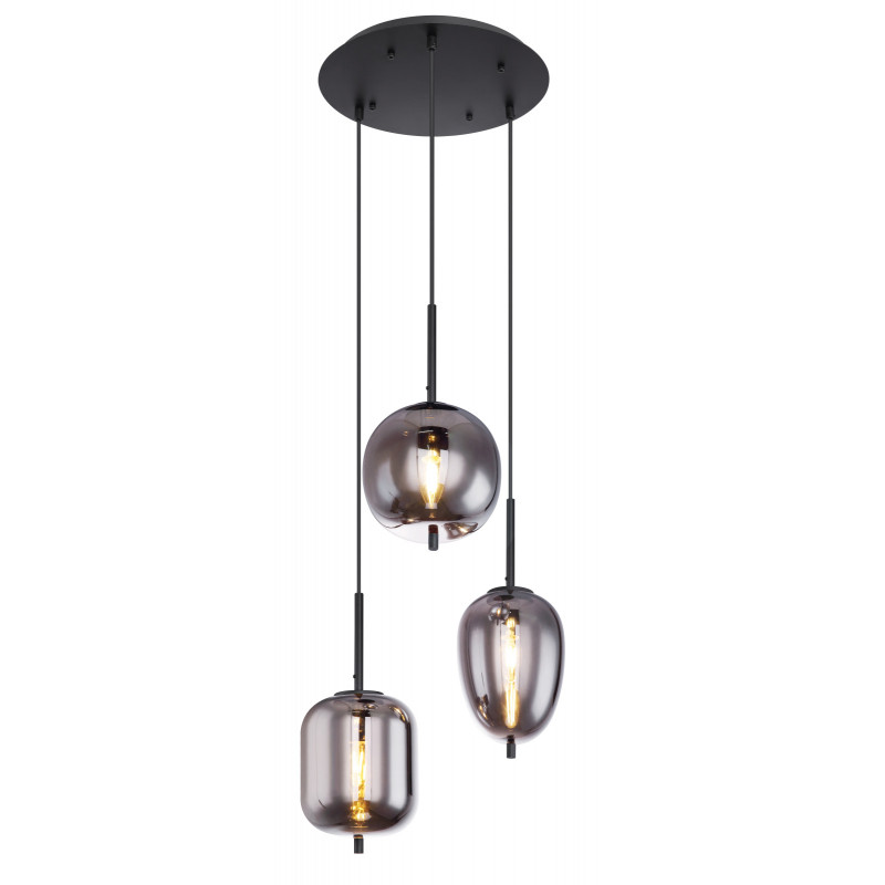 Lustra Blacky 15345-3, 3xE14, neagra+fumurie, IP20, Globo