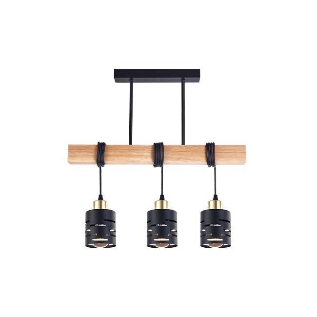 Lustra Elen 3xE27, IP20, neagra+aurie+lemn, Masterled