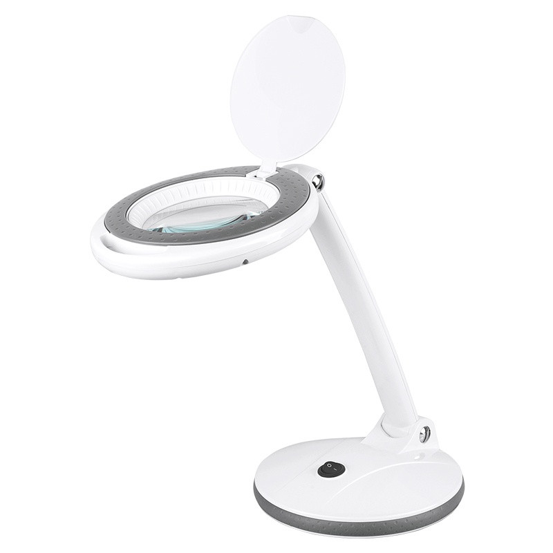 Lampa de birou LED Rebel NAR0462-2, cu lupa, intrerupator, 6W, 450lm, lumina rece, alba+gri, IP20, Rebel