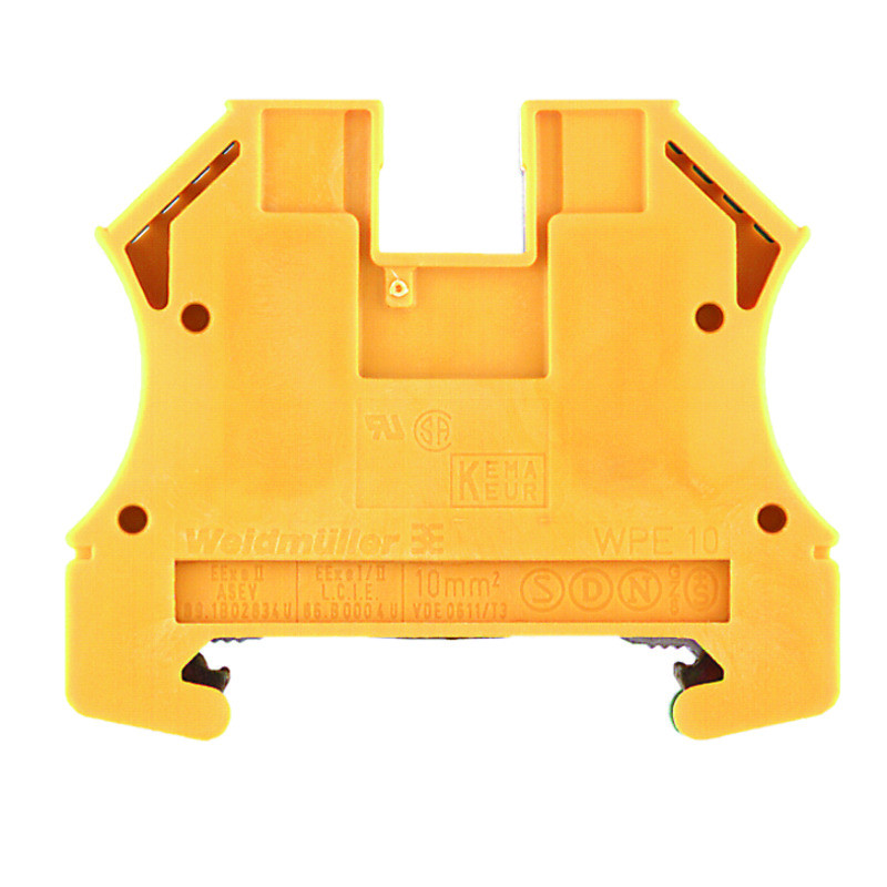 Clema pe sina 10 mm, galben-verde, Weidmuller