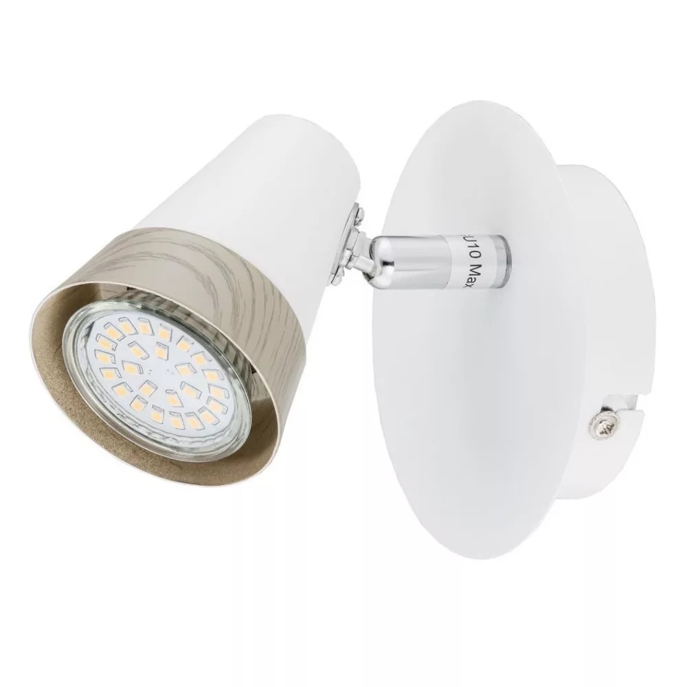 Spot aplicat Rox, 1xGU10, IP20, alb+imitatie lemn, Kobi