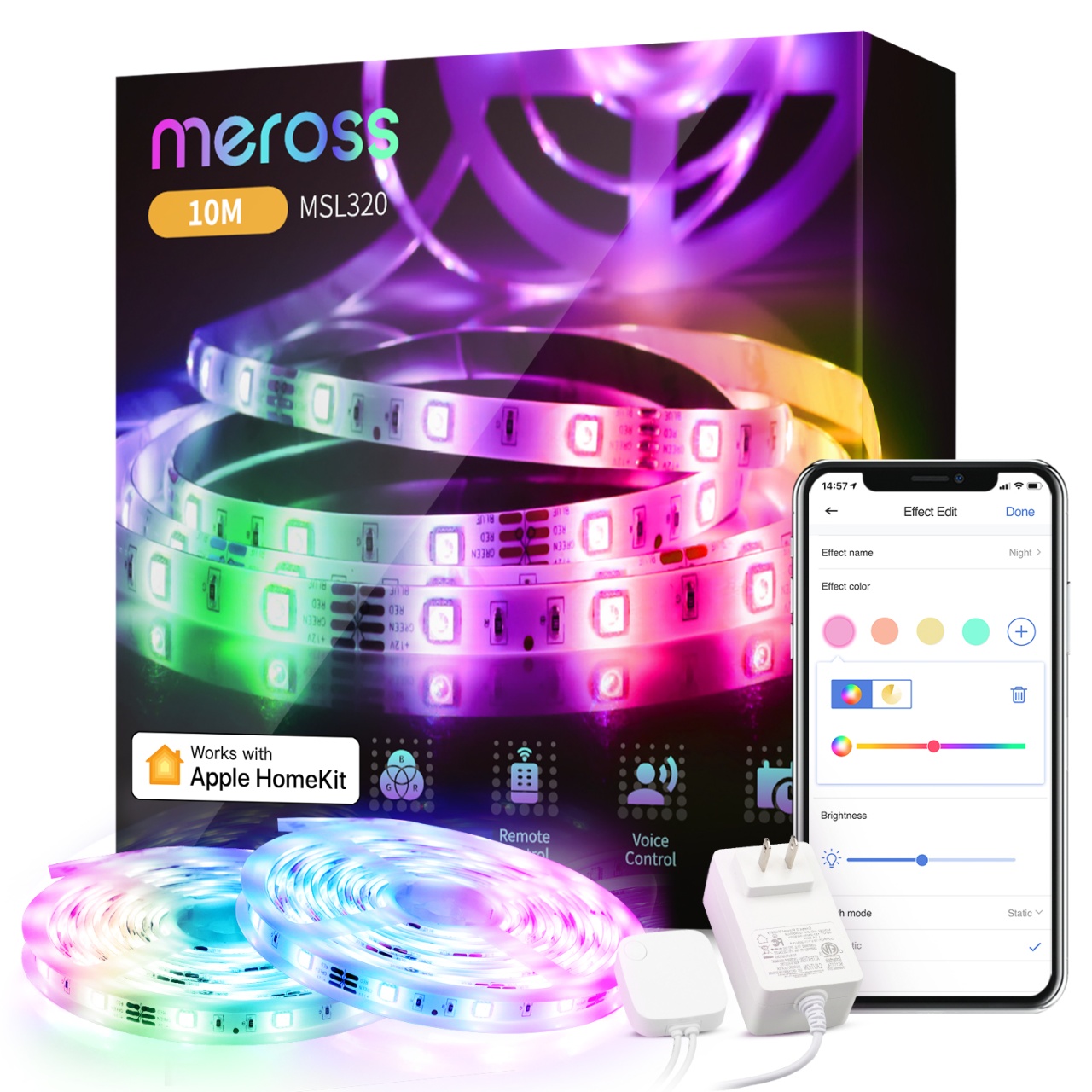 Kit Banda LED RGBWW, 10m, Meross, Aplicatie+Telecomanda