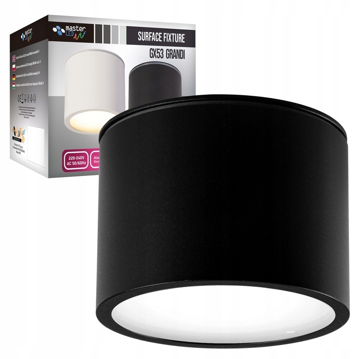 Plafoniera rotunda Grandi, IP54, GX53, neagra, Masterled