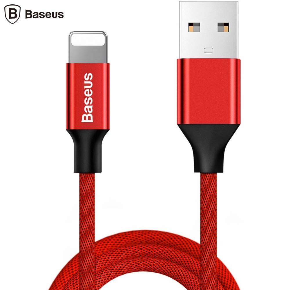 Cablu USB 2.0 - Lightning, 1.8 m, textil, rosu, Baseus