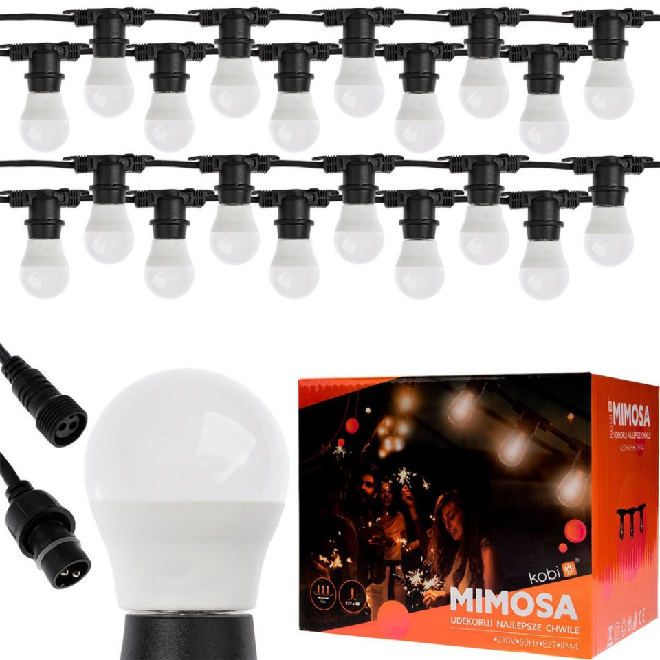 Ghirlanda luminoasa 10 metri, protectie IP44 + 20 becuri led 3W, sferice, lumina calda
