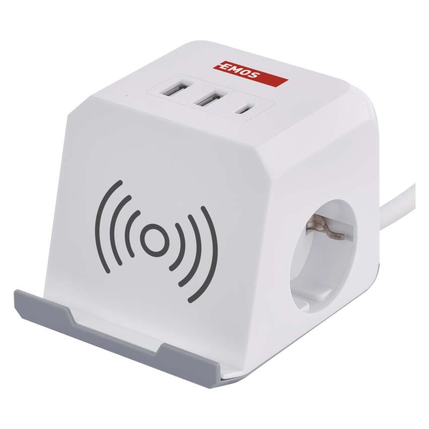 Prelungitor cub, 2m, 2 prize USB-A USB-C, Qi, alb, Emos