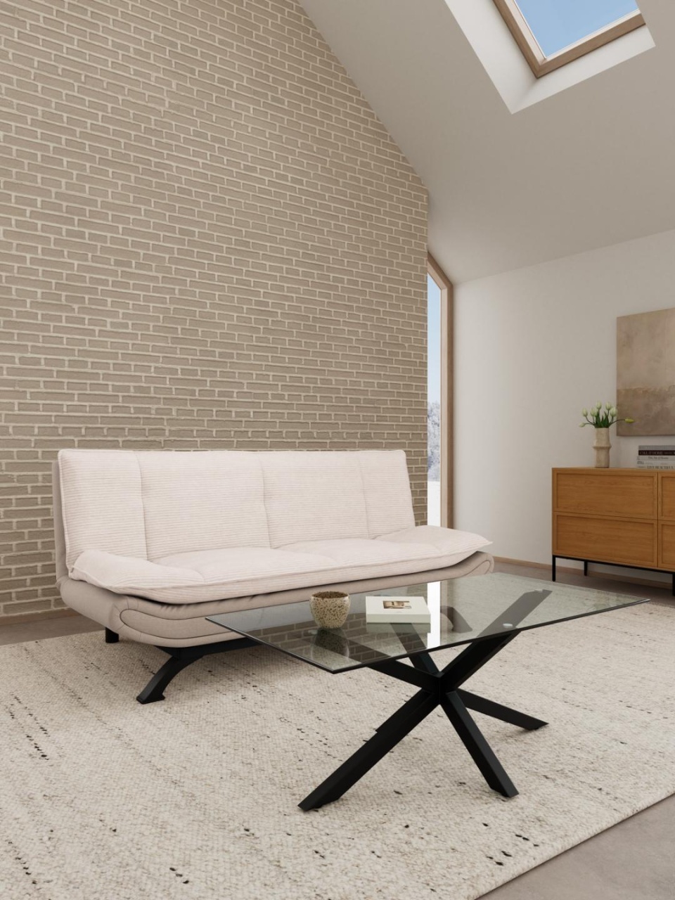 Canapea extensibila Faith V2, Bej, 91x194x98 cm