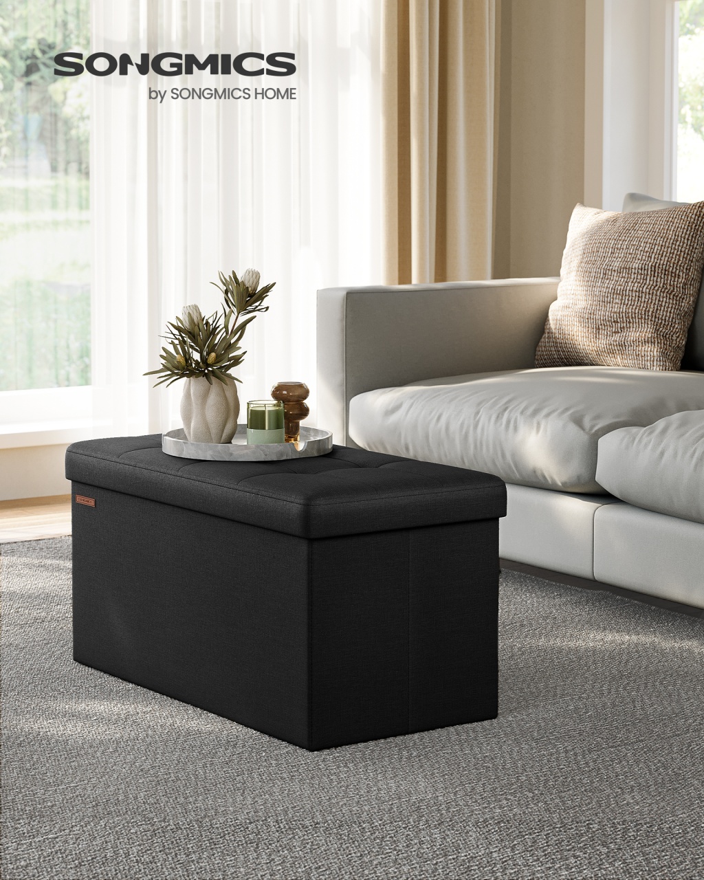 Cufar depozitare Otoman Negru Songmics 76x38x38 cm