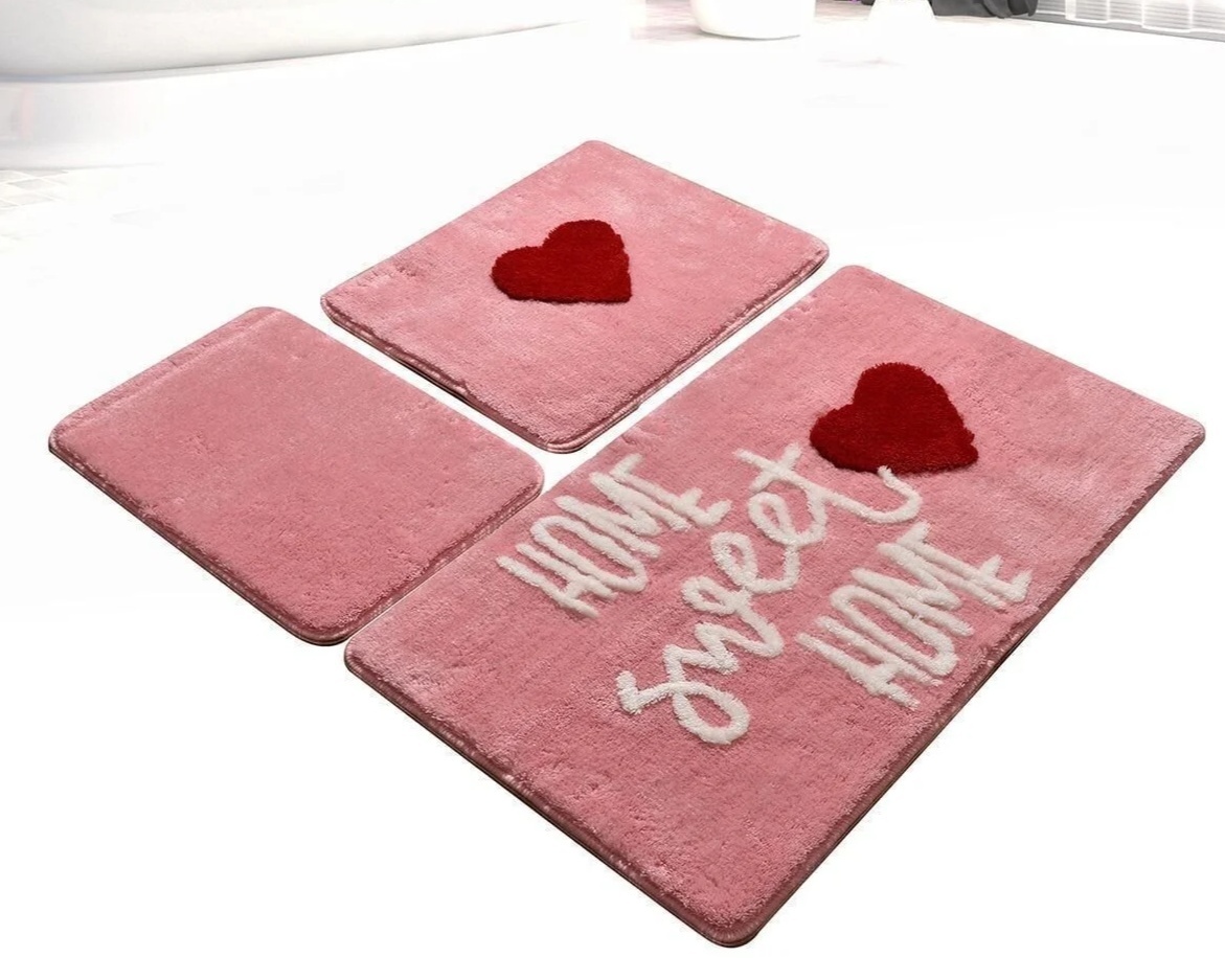 Set 3 Covorase de Baie Home Sweet Home Pink (Acryl)