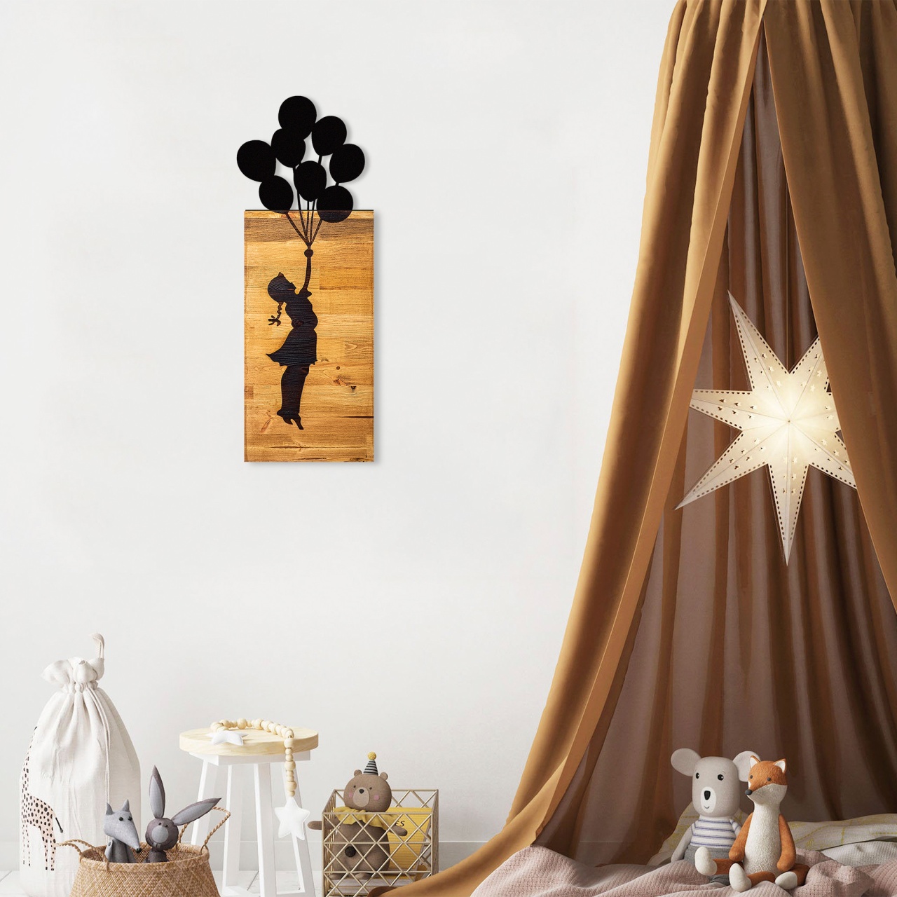 Tablou din lemn si metal Child Negru 30x86x3 cm