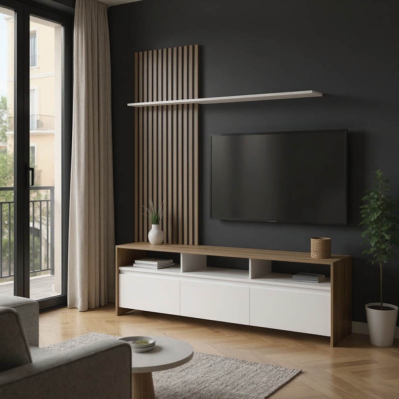 Ansamblu comoda TV Delfina Alb 190x40x199.5 cm
