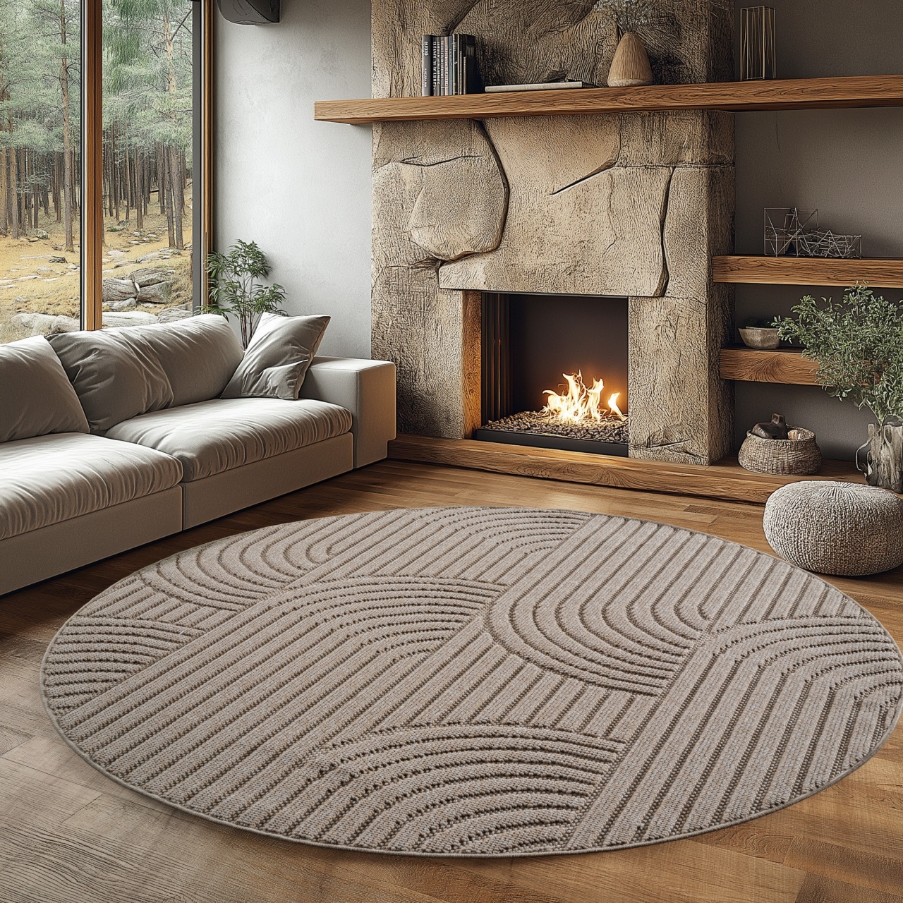Covor rotund Helix V2 Bej 200x200 cm