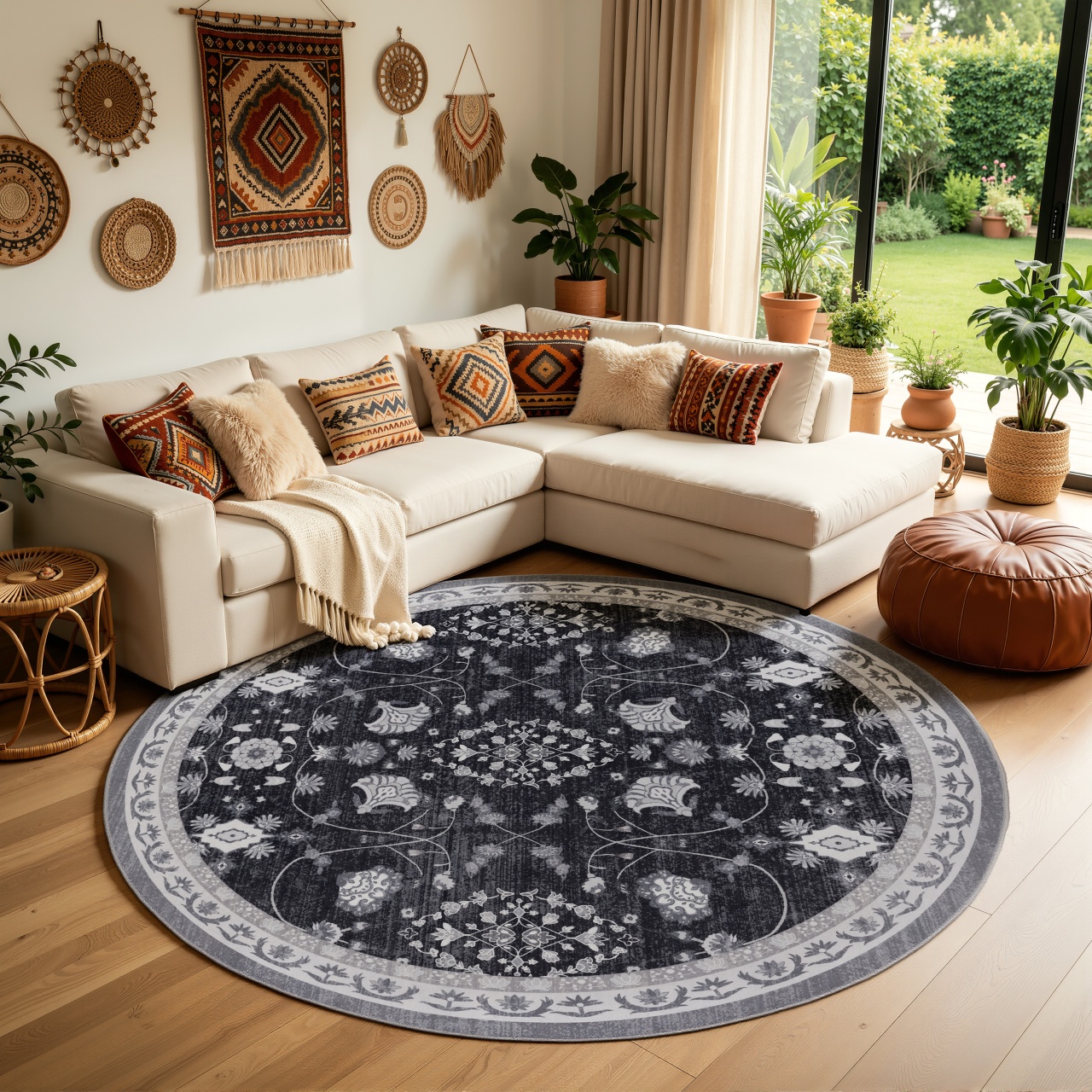 Covor Rotund INKA V6 Negru 200x200 cm