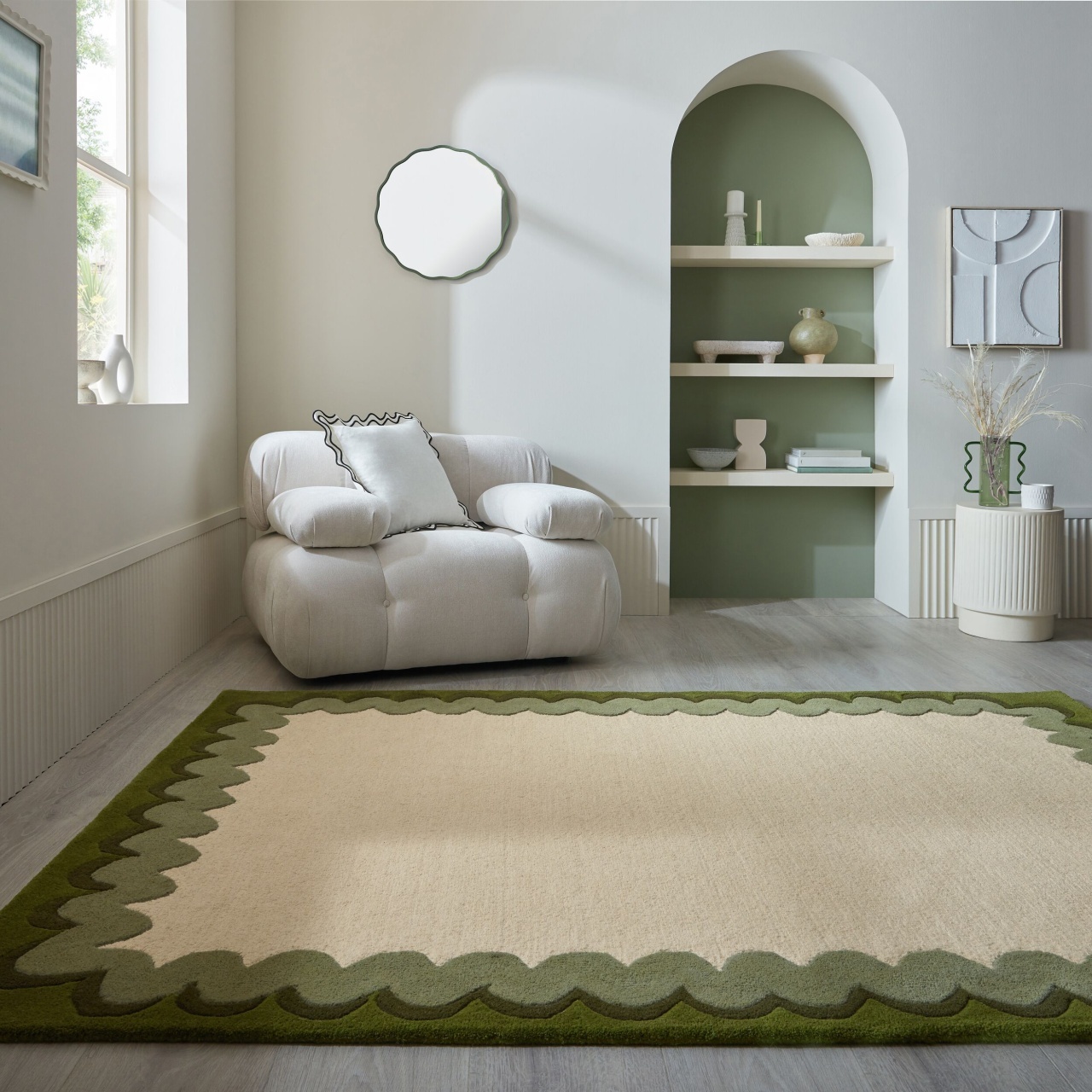 Covor Wiggle Wool Verde oliv 140x200 cm