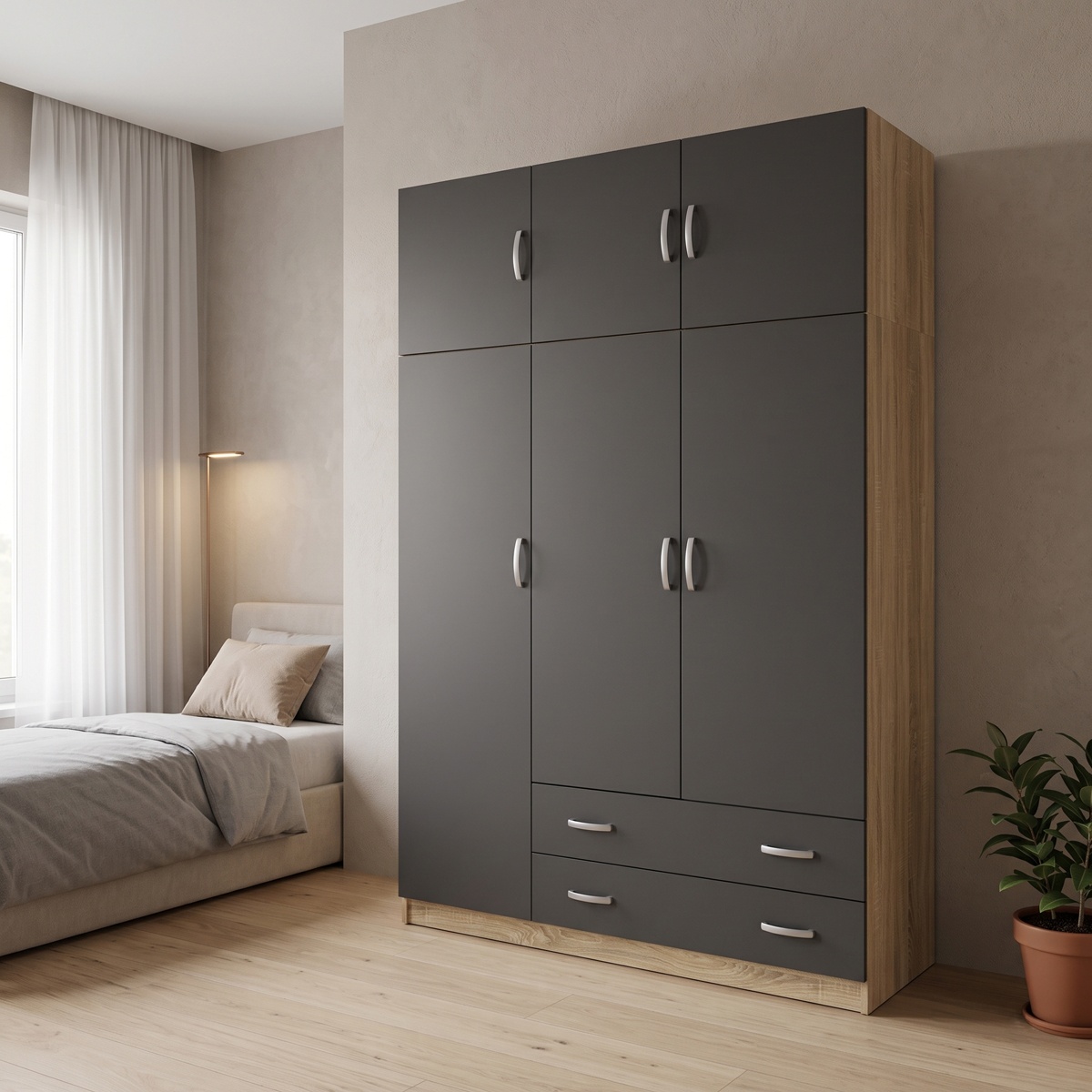 Dulap cu 3 usi Alvia, Antracit, 150x51x240 cm