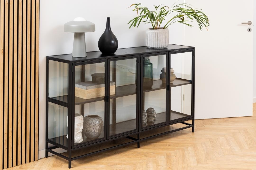 Dulap cu vitrina Seaford, Negru, 86.4x152.4x35 cm