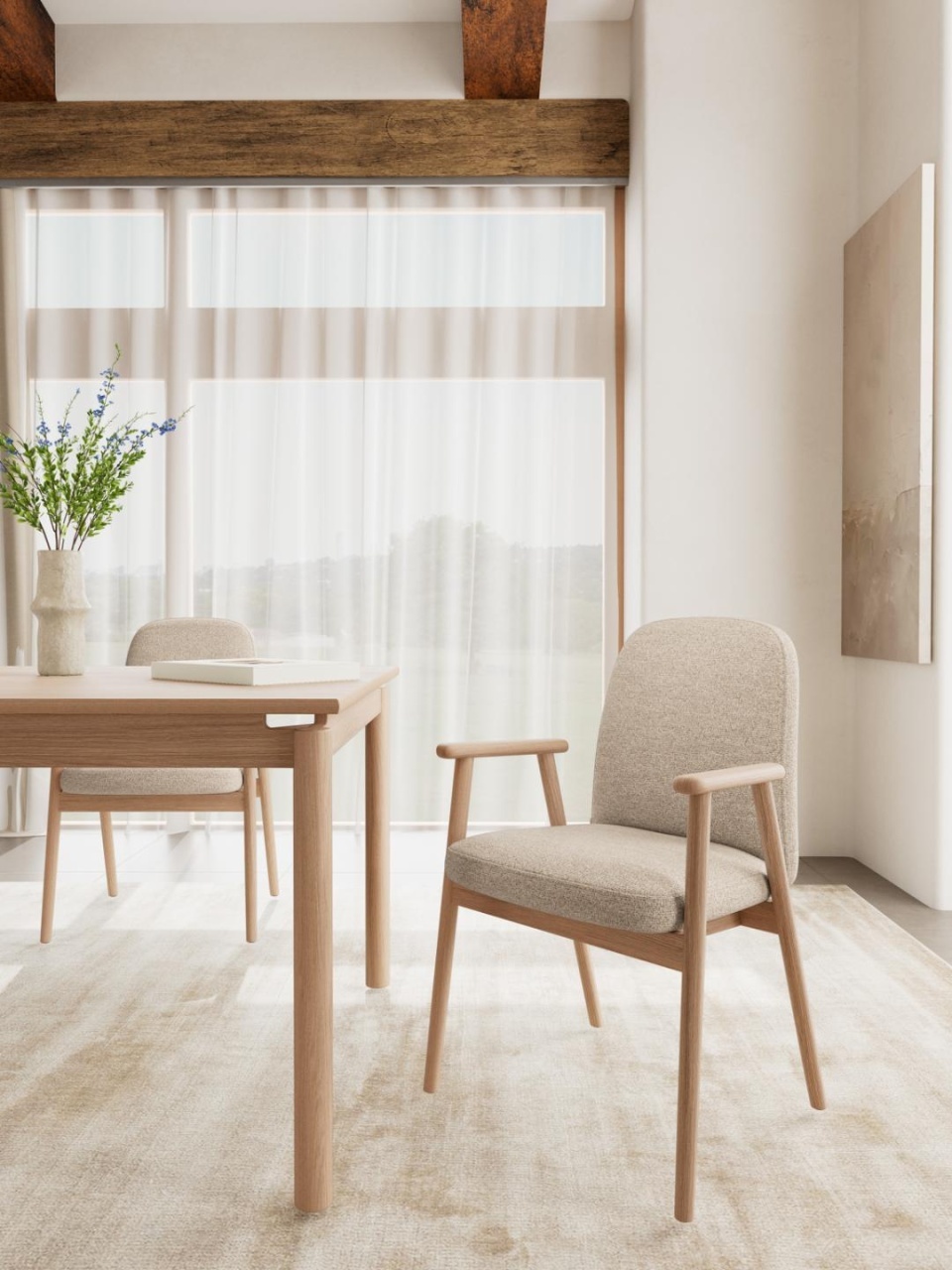 Set 2 piese Scaune dining Calvin, Bej, 88x55x60 cm
