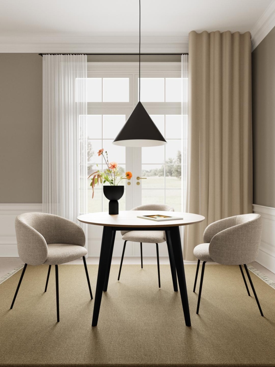 Set 2 piese Scaune dining Eleanor, Bej, 79x55.5x55 cm