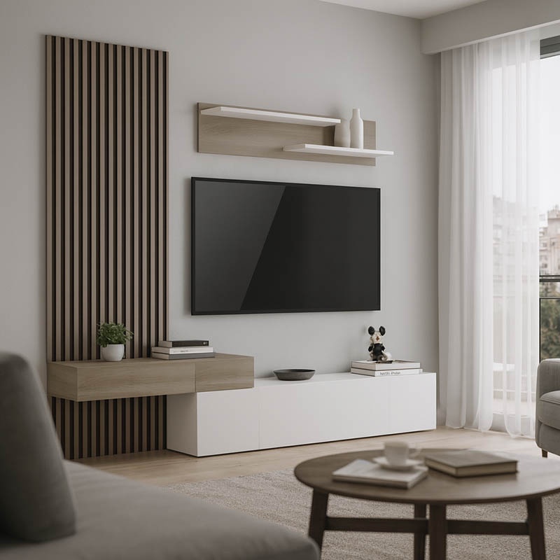 Ansamblu comoda TV Litende Alb 249.4x42.2x199.5 cm