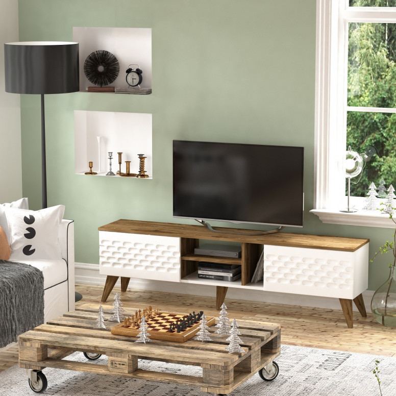 Comoda TV Egg Alb-Walnut