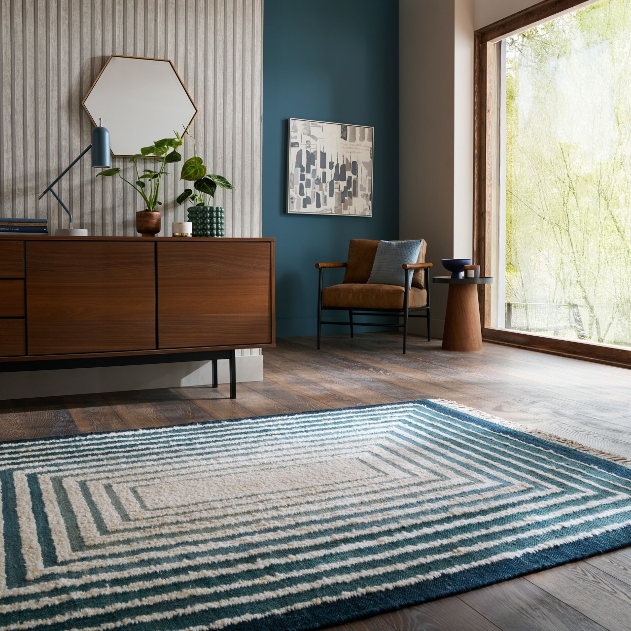 Covor Boucle Wool Frame Albastru 140x200 cm