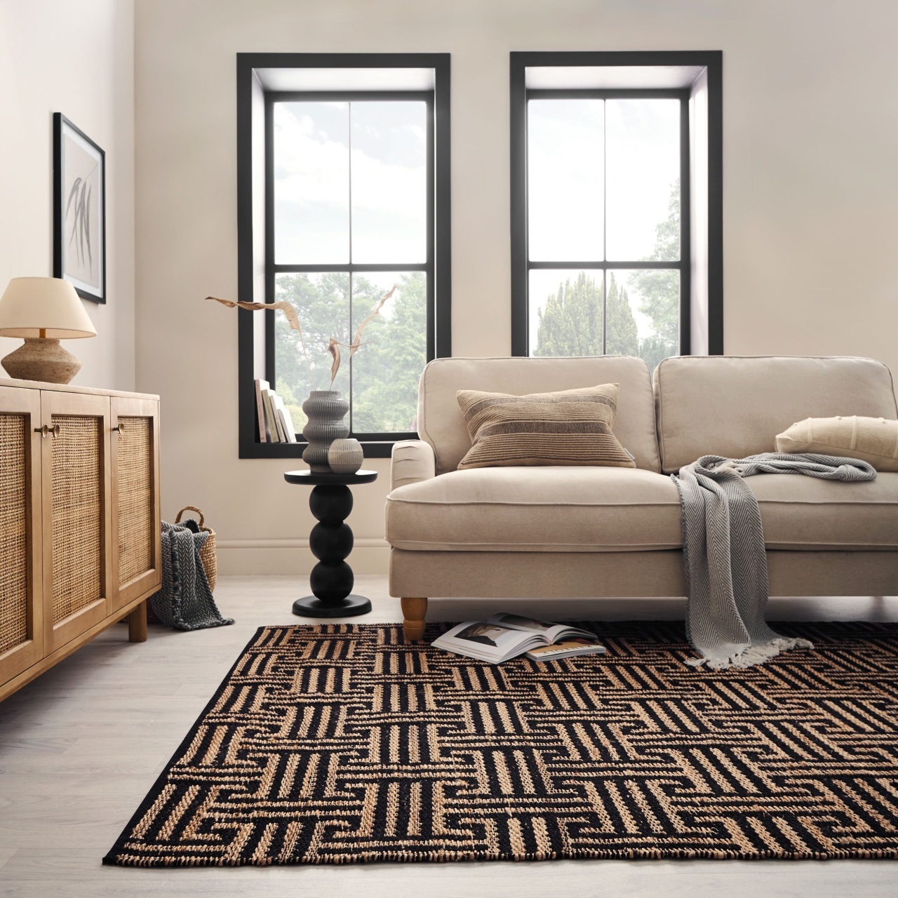Covor Meander Jute Negru 160x230 cm, Flair Rugs