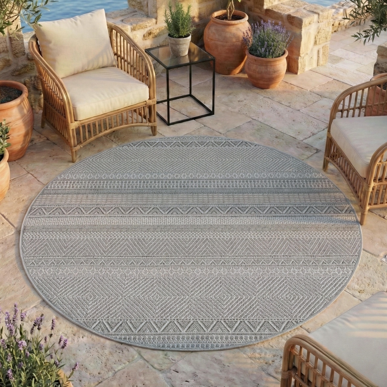 Covor rotund Desert etno V3 Gri 200x200 cm