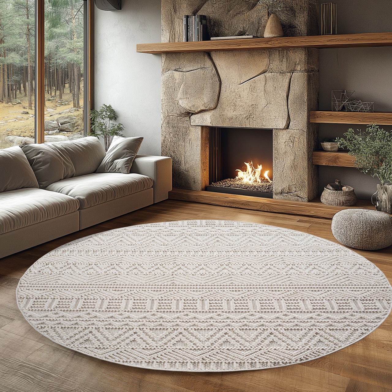 Covor rotund Helix etno V3 Crem 120x120 cm