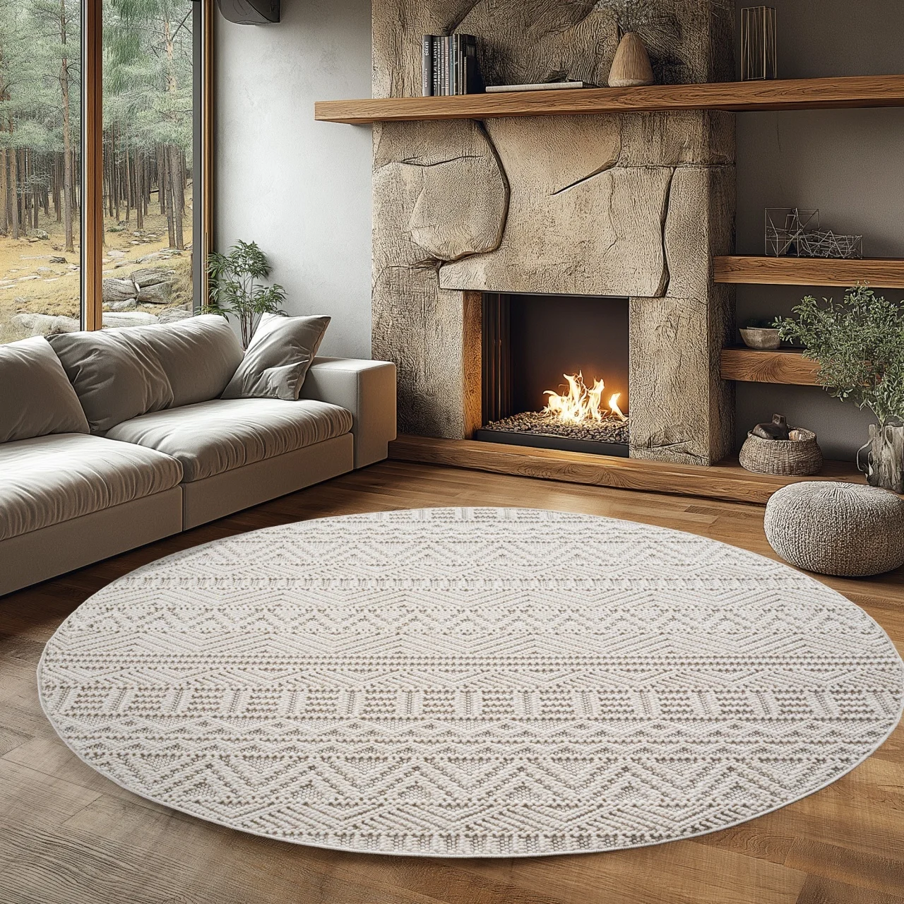 Covor rotund Helix etno V3 Crem 200x200 cm