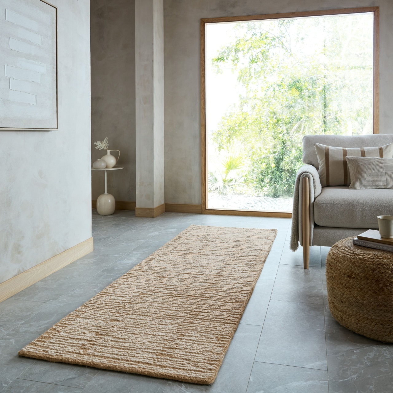 Covor traversa Harris Modula Wool Natural 80x230 cm