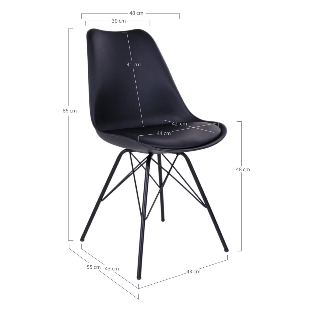 Scaun dining Oslo, Negru, 55x48x84 cm