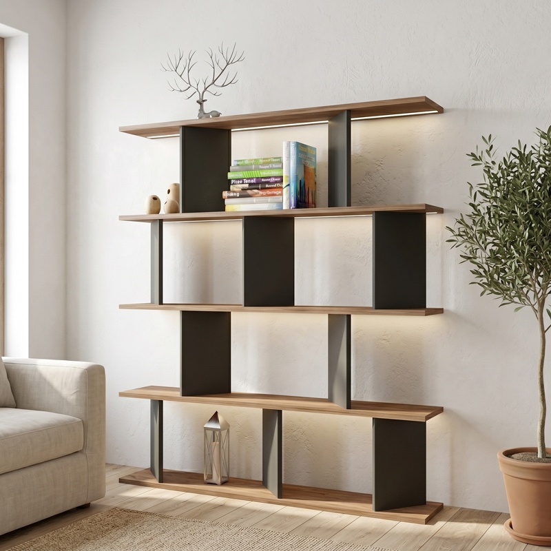 Biblioteca LED, Ratu, Pako, Antracit 120x24.6x141 cm