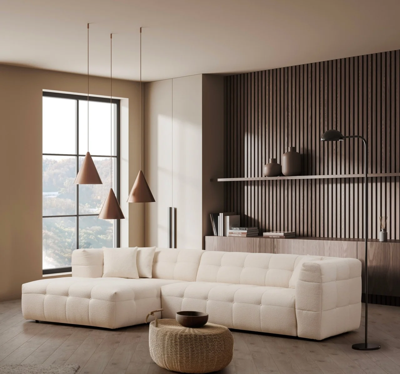 Colțar modular stanga Cady Bej 300x150x72 cm