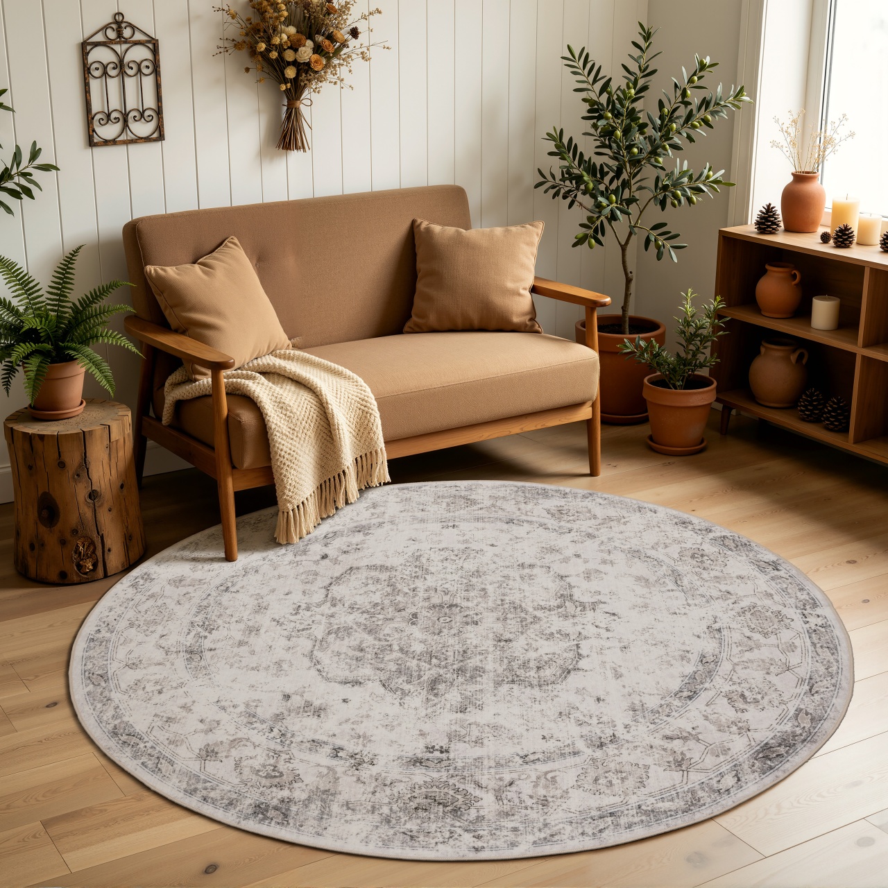 Covor Rotund INKA V1 Bej 120x120 cm