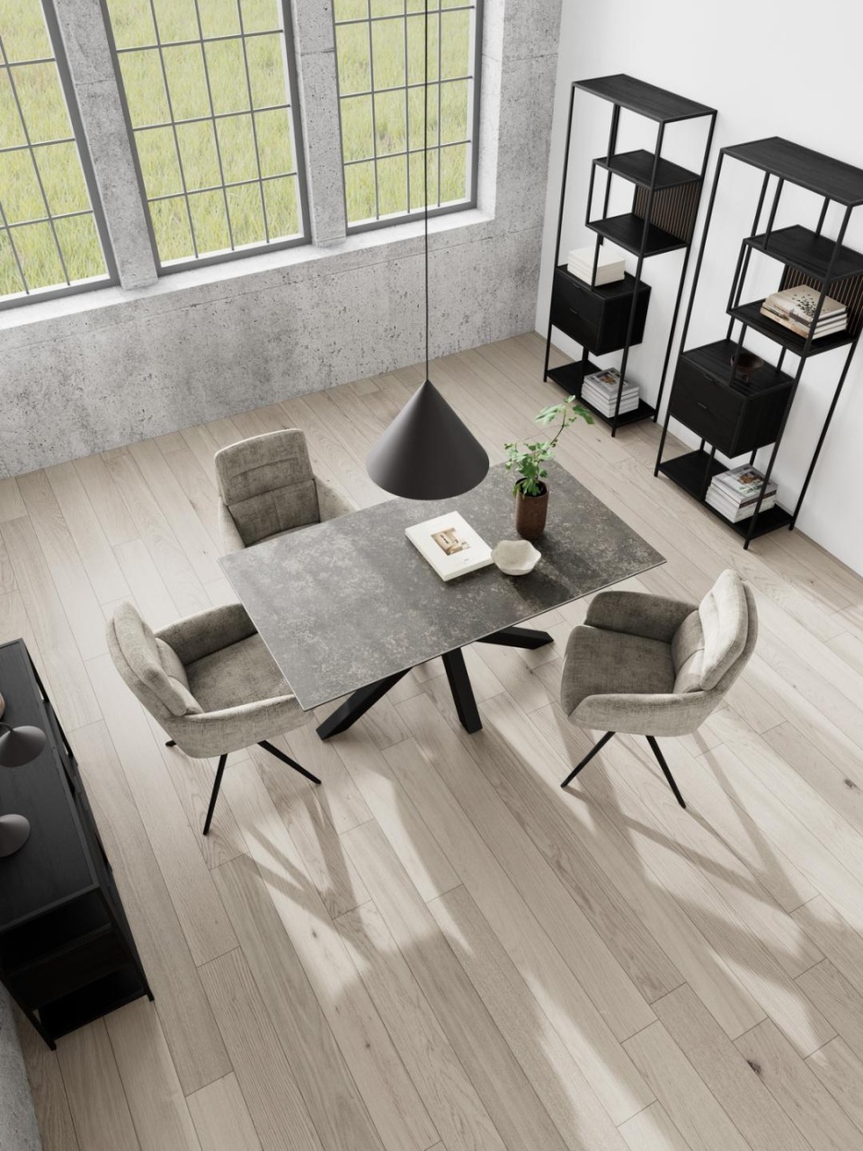 Masa dining Heaven, Negru, 75.5x160x90 cm