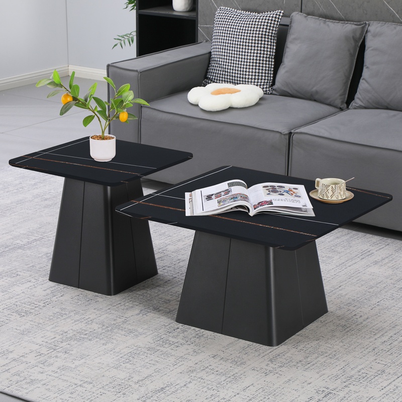 Set 2 buc. masute de cafea, Square, Negru, 80x80x48 cm
