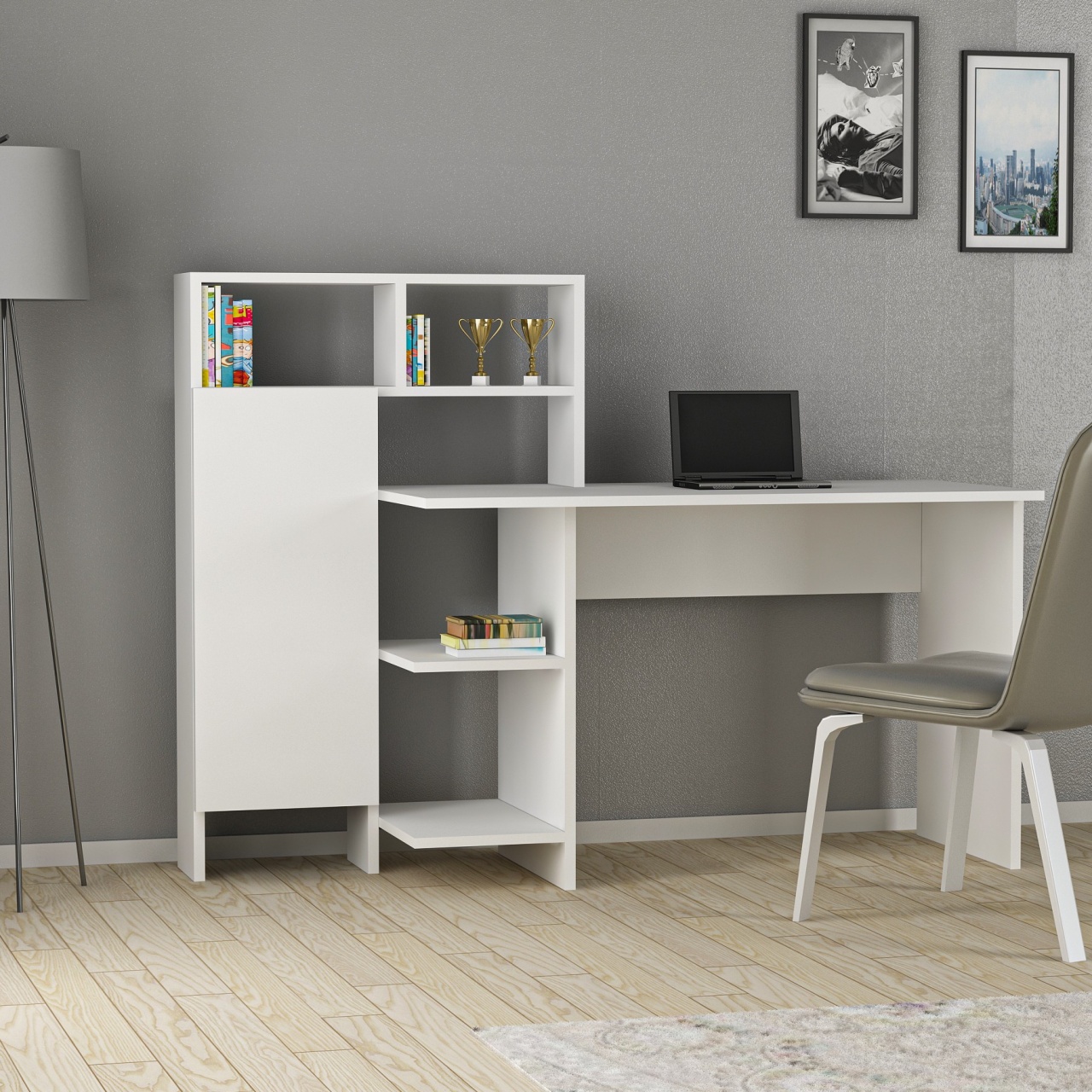 Birou Bugra Alb 135.9x111.8x60 cm