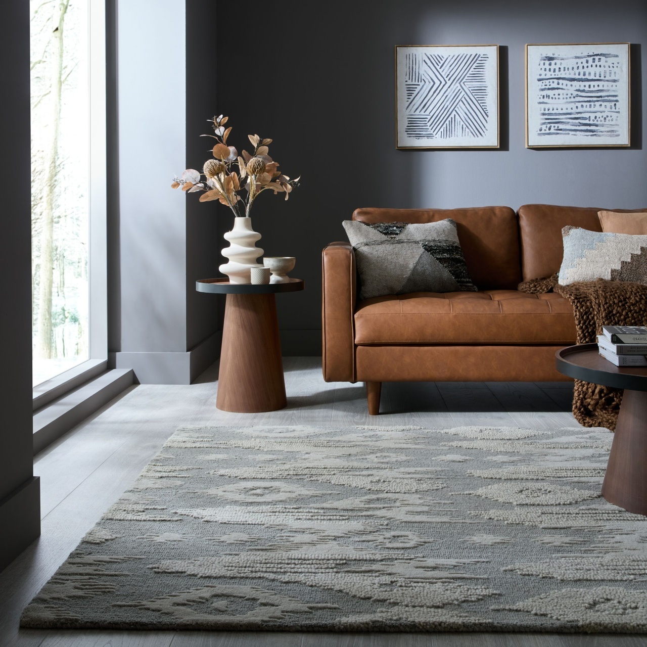 Covor Dion Ikat Wool Albastru 200x290 cm, Flair Rugs