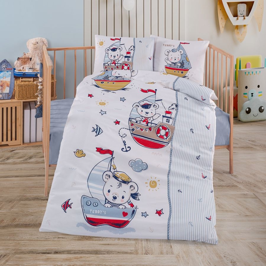 Lenjerie Patut Bebe Teddy's Albastru (Bumbac 100%)