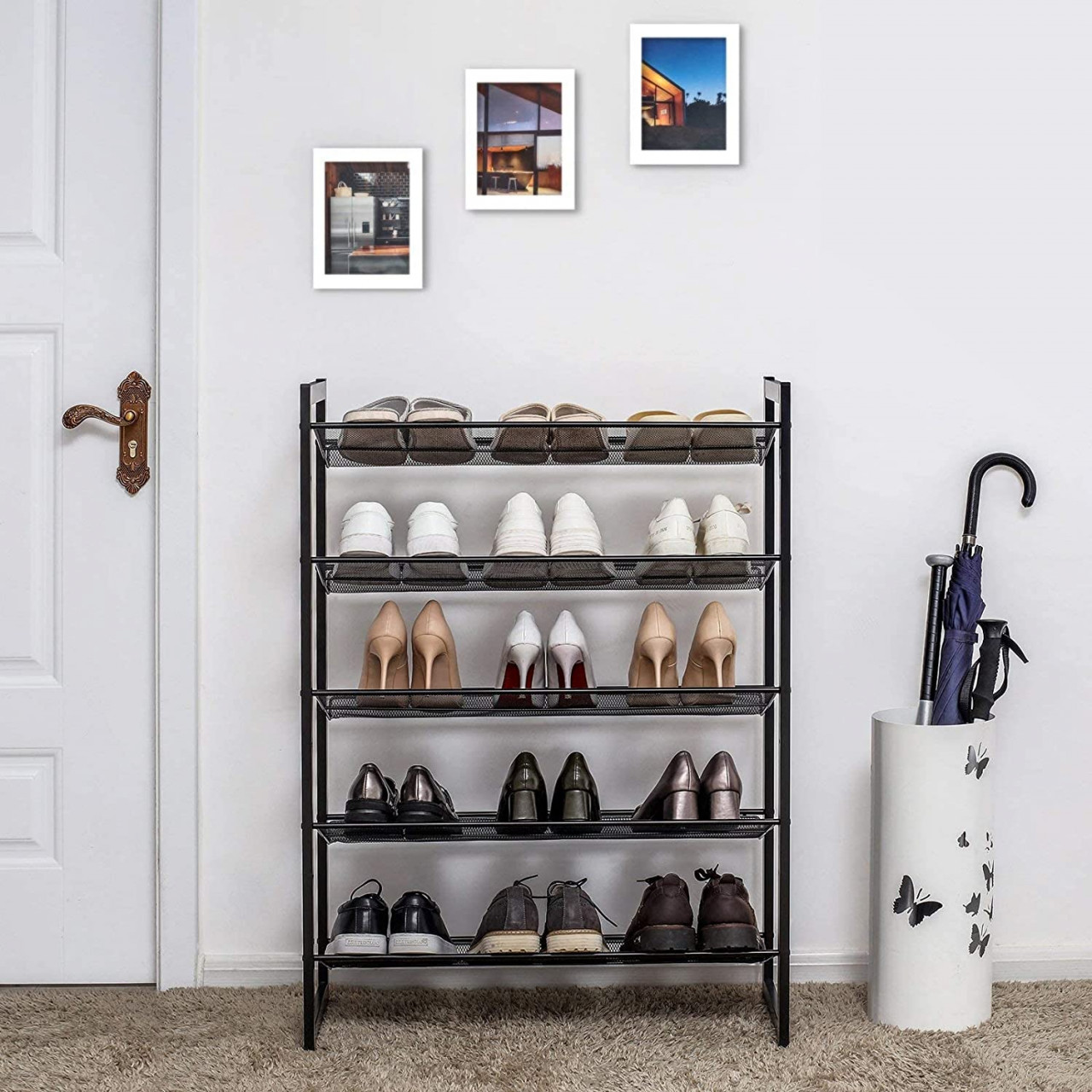 Pantofar, Songmics, Negru, 5 rafturi 74x30.5x103.8 cm