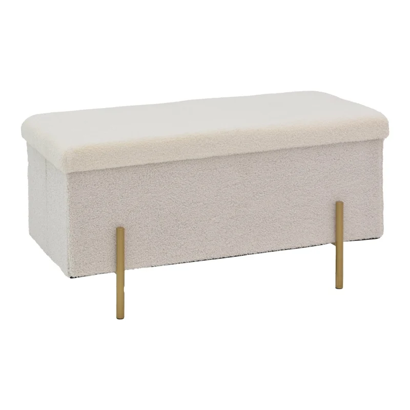 Taburet Ziwel cu capac teddy alb auriu 80x40x40 cm